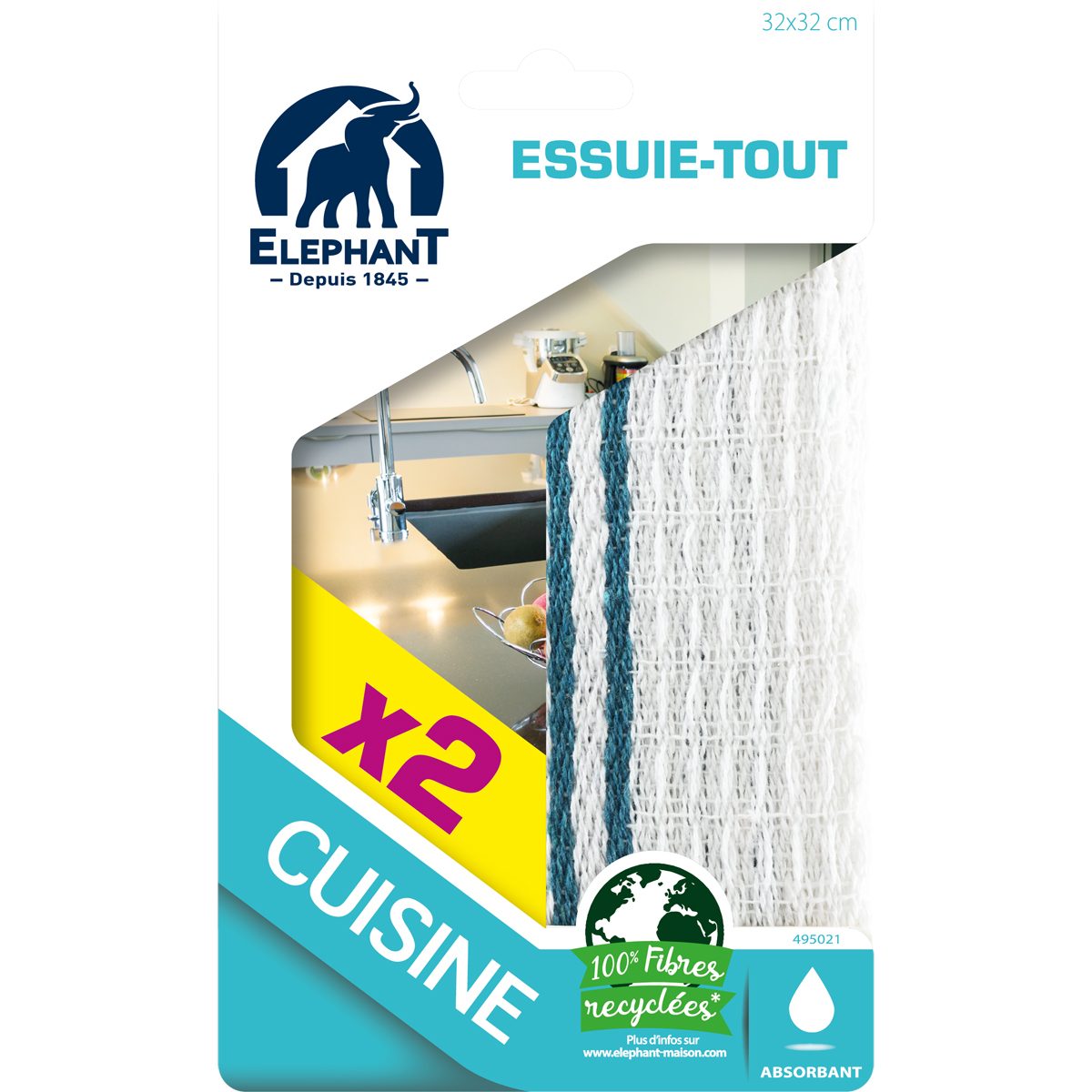 Lavette cuisine / salle de bain - Essuie-tout x2 - Elephant Maison