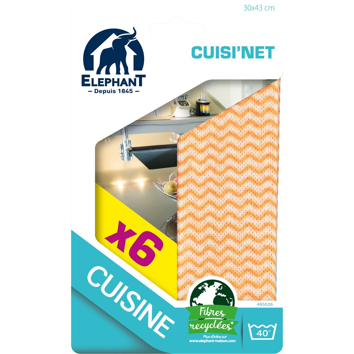 Lavettes Cuisi'Net x6 Blanc & bleu - Elephant Maison