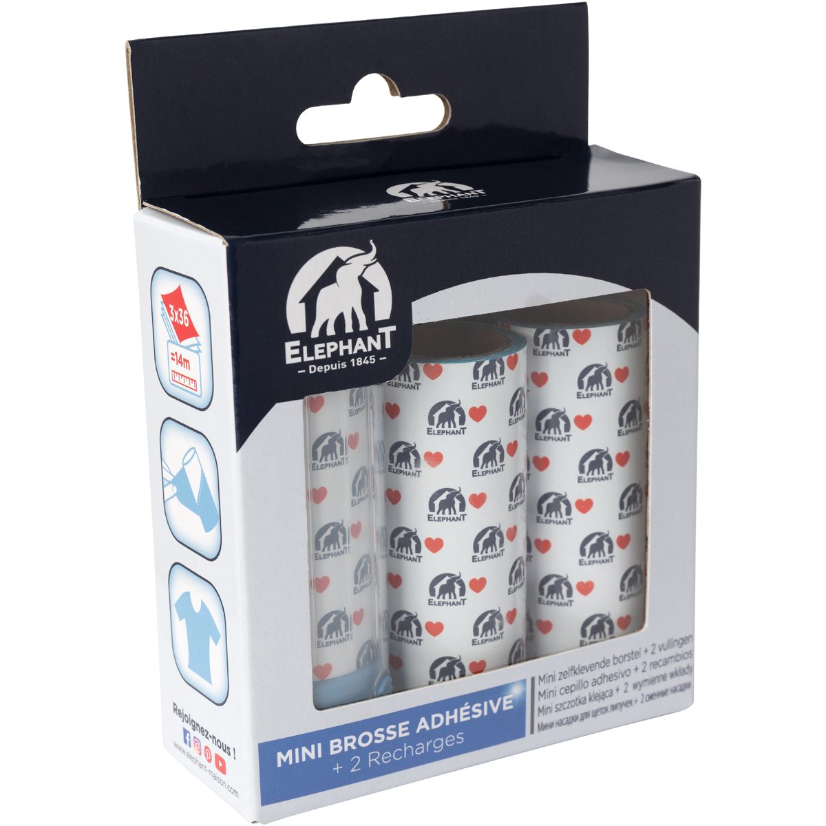 Les Petites Brosses Spécifiques - Mini brosse adhésive 36 feuilles x 2 recharges - Elephant Maison