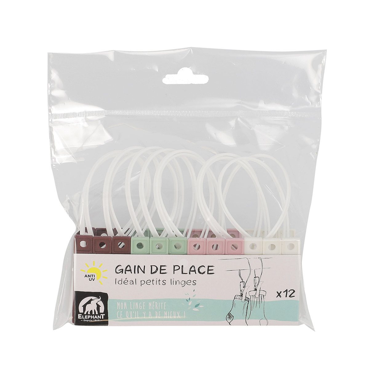 Pinces à linge & accessoires - Pinces à linge plastique x12 - Elephant Maison