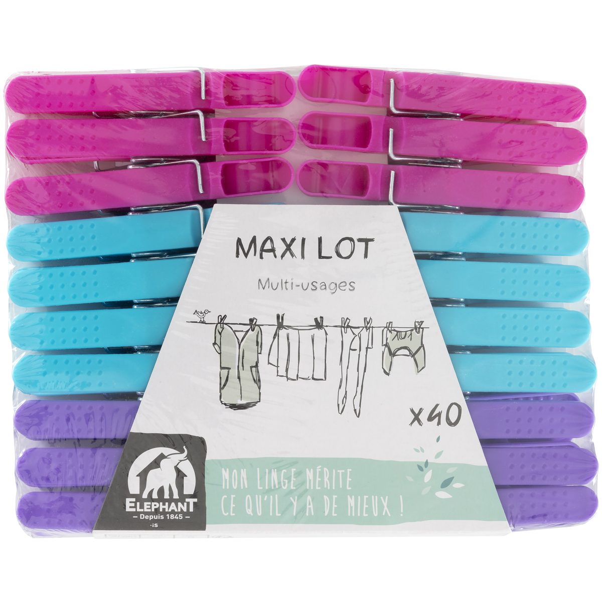 Pinces à linge & accessoires - Pinces à linge plastique x40 - Elephant Maison
