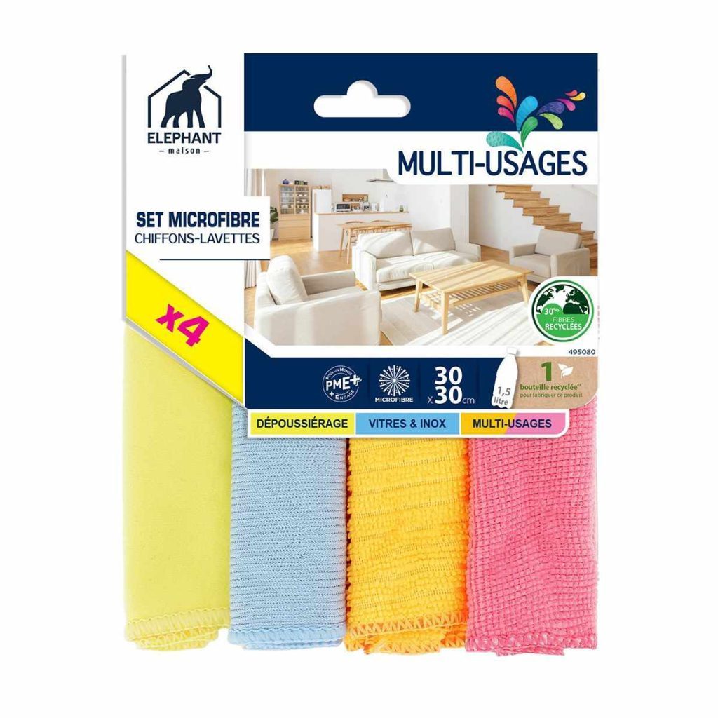 Lavettes microfibre multi-usages x4 Eléphant Maison 