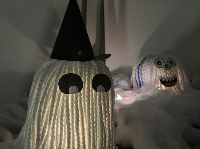 Tête frange Éléphant Maison détournée en fantôme pour un bougeoir déco pour halloween